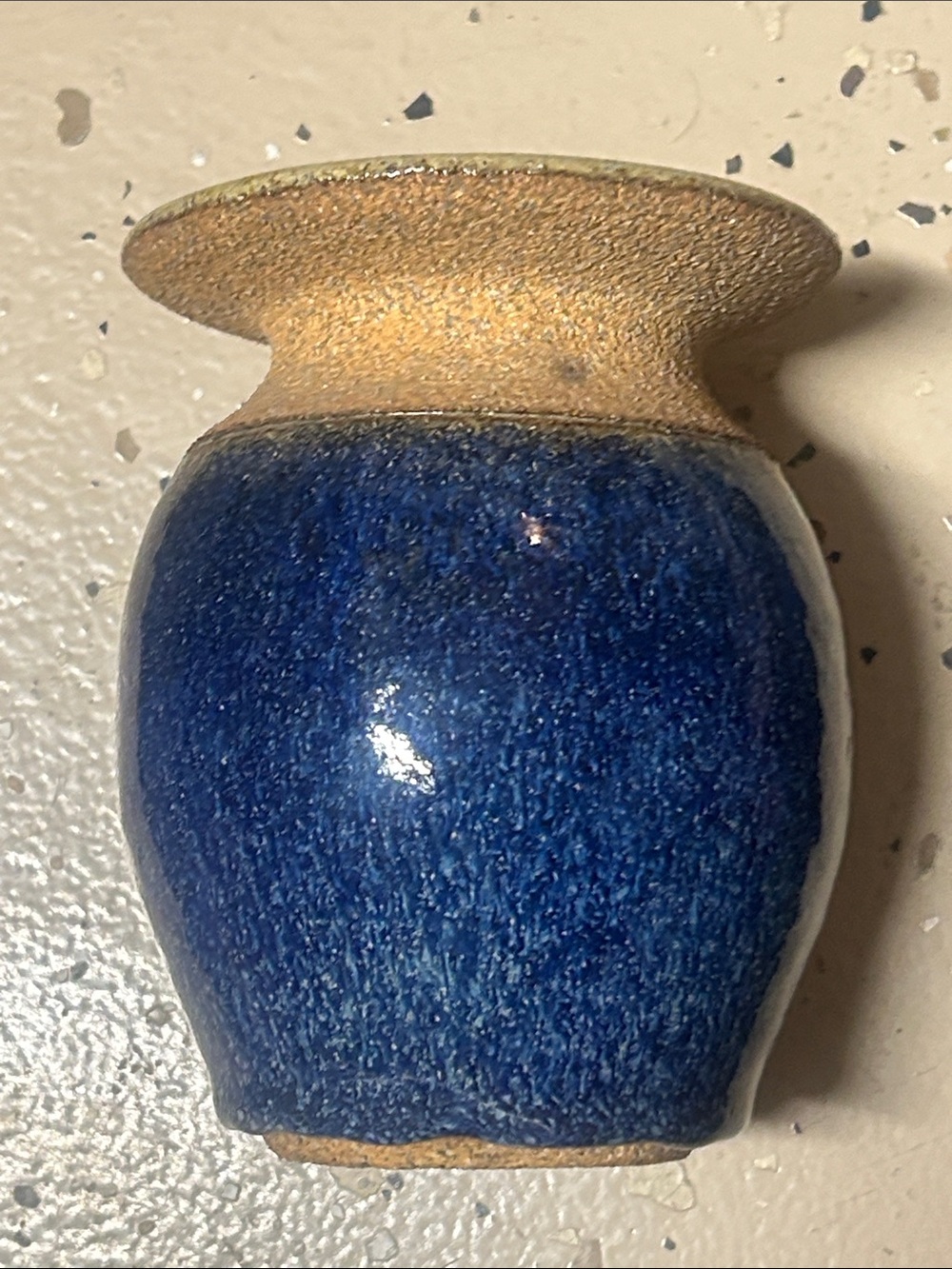 Handcrafted Blue Ceramic Vase with Natural Clay Rim